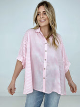 Load image into Gallery viewer, Zenana "Lucky Stripes" Oversized Striped Short Sleeve Button-Up Shirt
