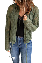 Load image into Gallery viewer, Green Button Up Long Sleeve Hooded Cardigan
