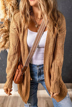 Load image into Gallery viewer, Ribbed Trim Eyelet Cable Knit Cardigan
