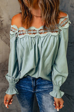 Load image into Gallery viewer, Green Lace Hollow-Out Scalloped Neck Blouse
