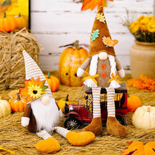 Load image into Gallery viewer, Striped Knit Floral Thanksgiving Harvest Gnome Ornaments
