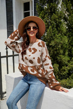 Load image into Gallery viewer, Leopard Ribbed Trim Dropped Shoulder Sweater

