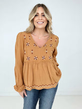 Load image into Gallery viewer, Heyson V Neck Embroidered Babydoll Blouse
