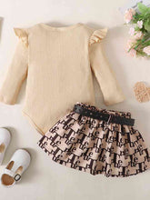 Load image into Gallery viewer, Ribbed Long Sleeve Top and Printed Skirt Set
