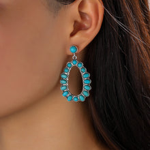 Load image into Gallery viewer, Retro Teardrop Hollow Inlaid Turquoise Drop Earring
