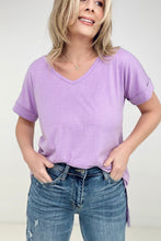 Load image into Gallery viewer, Zenana "Simply Spring" Ribbed V-Neck High-Low Hem Top with Side Slits
