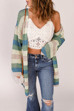 Load image into Gallery viewer, Full Size Striped Long Sleeve Openwork Cardigan
