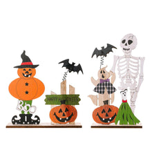 Load image into Gallery viewer, Wooden Halloween Skull Pumpkin Spring Bat Ornament
