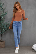 Load image into Gallery viewer, Crewneck Buttons Ribbed Knit Long Sleeve Top
