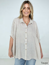 Load image into Gallery viewer, Zenana "Lucky Stripes" Oversized Striped Short Sleeve Button-Up Shirt
