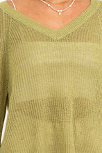 Load image into Gallery viewer, HYFVE Slit Rolled Hem V-Neck Knit Sweater in Pale Olive
