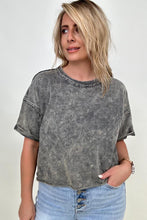 Load image into Gallery viewer, Zenana French Terry Acid Wash Raw Edge Crop Top
