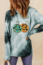 Load image into Gallery viewer, Tie Dye Pumpkin Cobweb Graphic Long Sleeve Top
