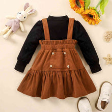 Load image into Gallery viewer, Puff Sleeve Round Neck Top and Buttoned Overall Dress Set
