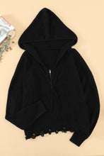 Load image into Gallery viewer, Zipper V-Neck Dropped Sleeve Hooded Solid Sweater
