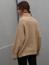 Load image into Gallery viewer, Woven Right High Neck Balloon Sleeve Rib-Knit Pullover Sweater
