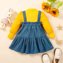 Load image into Gallery viewer, Puff Sleeve Round Neck Top and Buttoned Overall Dress Set
