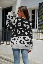 Load image into Gallery viewer, Leopard Ribbed Trim Dropped Shoulder Sweater
