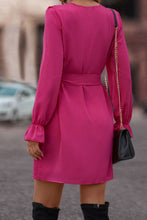 Load image into Gallery viewer, Ruffled Flounce Sleeve V-Neck Belted Dress
