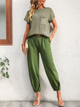 Load image into Gallery viewer, Round Neck Raglan Sleeve Tee and Long Pants Set
