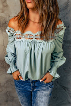 Load image into Gallery viewer, Green Lace Hollow-Out Scalloped Neck Blouse
