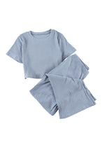 Load image into Gallery viewer, Cropped Tee And Wide Legs Pants Ribbed Knit Lounge Set
