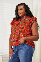 Load image into Gallery viewer, Double Take Floral Flutter Sleeve Notched Neck Blouse
