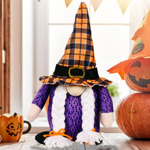 Load image into Gallery viewer, Halloween Orange Plaid Gnome Ornament
