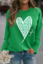Load image into Gallery viewer, Lucky Clover Heart Graphic Raglan Sleeve Sweatshirt
