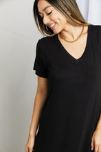 Load image into Gallery viewer, HYFVE V-Neck Short Sleeve Curved Hem Dress in Black
