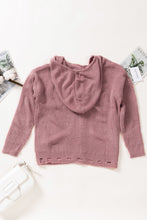 Load image into Gallery viewer, Zipper V-Neck Dropped Sleeve Hooded Solid Sweater
