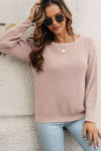 Load image into Gallery viewer, Ribbed Openwork Sleeve Round Neck Pullover Sweater
