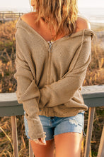 Load image into Gallery viewer, Zipper V-Neck Dropped Sleeve Hooded Solid Sweater

