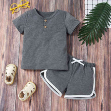 Load image into Gallery viewer, Round Neck Buttoned T-Shirt and Shorts Set
