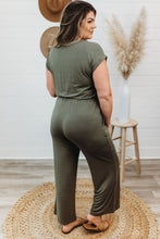 Load image into Gallery viewer, Green Drawstring Straight Leg Wrap V Neck Plus Size Jumpsuit
