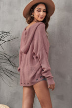Load image into Gallery viewer, Zipper V-Neck Dropped Sleeve Hooded Solid Sweater
