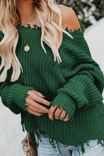 Load image into Gallery viewer, Green Tainted Love Cotton Distressed Sweater
