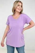 Load image into Gallery viewer, Zenana "Simply Spring" Ribbed V-Neck High-Low Hem Top with Side Slits
