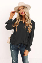 Load image into Gallery viewer, Swiss Dot Tie Neck Flounce Sleeve Blouse
