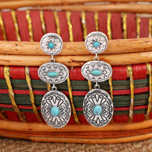 Load image into Gallery viewer, Retro Turquoise Oval Dangle Earrings
