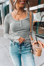 Load image into Gallery viewer, Crewneck Buttons Ribbed Knit Long Sleeve Top
