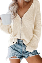 Load image into Gallery viewer, Zipper V-Neck Dropped Sleeve Hooded Solid Sweater
