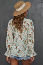Load image into Gallery viewer, Green Floral Print Tie V Neck Button Up Blouse
