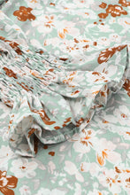 Load image into Gallery viewer, Green Floral Print Tie V Neck Button Up Blouse
