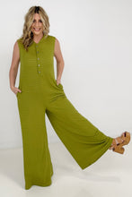 Load image into Gallery viewer, Jade By Jane Button Up Textured Wide Leg Jumpsuit
