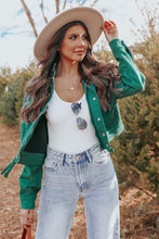 Load image into Gallery viewer, Green Faux Suede Button Down Cropped Jacket
