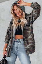 Load image into Gallery viewer, Green Camo Print Button Up Hooded Jacket
