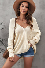 Load image into Gallery viewer, Zipper V-Neck Dropped Sleeve Hooded Solid Sweater
