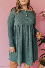 Load image into Gallery viewer, Green Plus Mineral Washed Ribbed Henley Dress
