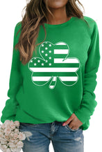 Load image into Gallery viewer, Green Raglan Sleeve Stripes Stars Clover Graphic Sweatshirt
